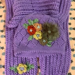 Hand knitted scarf and hat